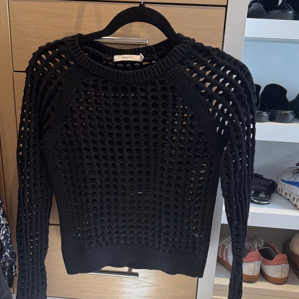 Bailey 44 Black Open-Knit Crew Neck Sweater